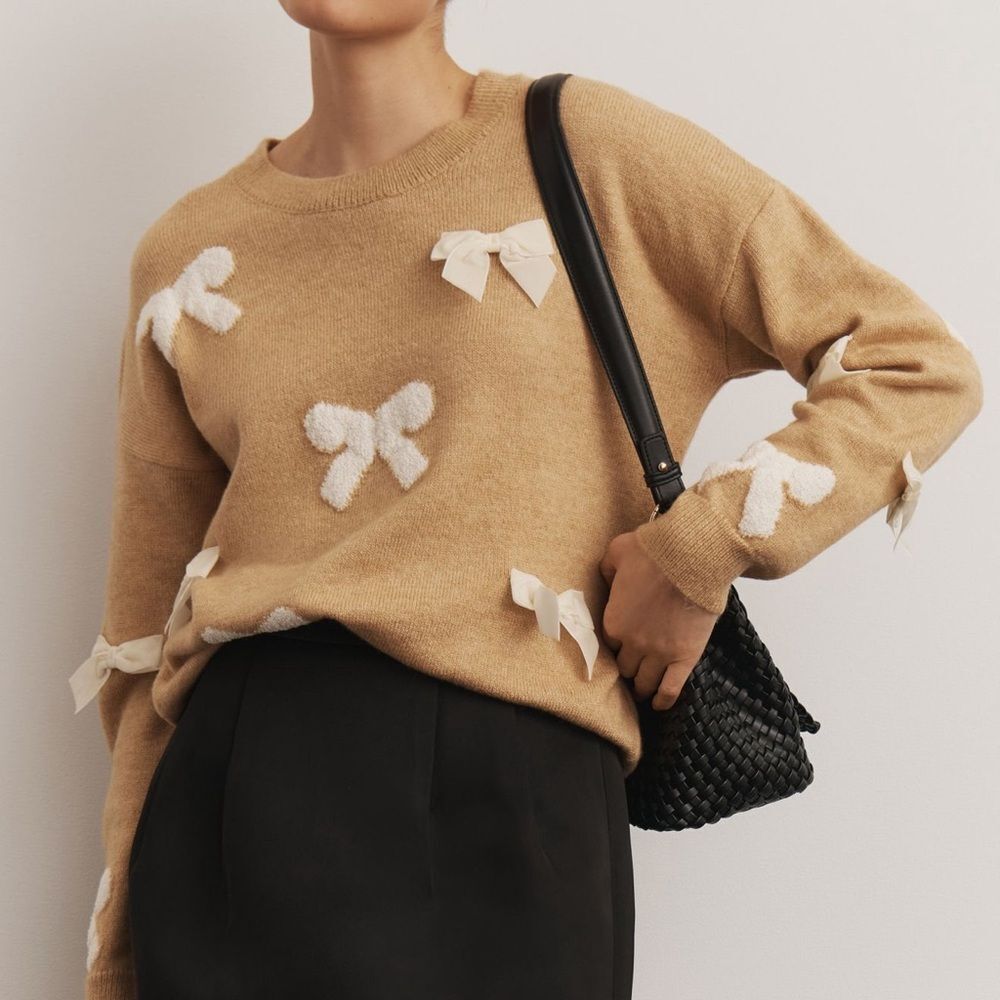 NWOT Maeve 3D Bow Crewneck Sweater in Honey